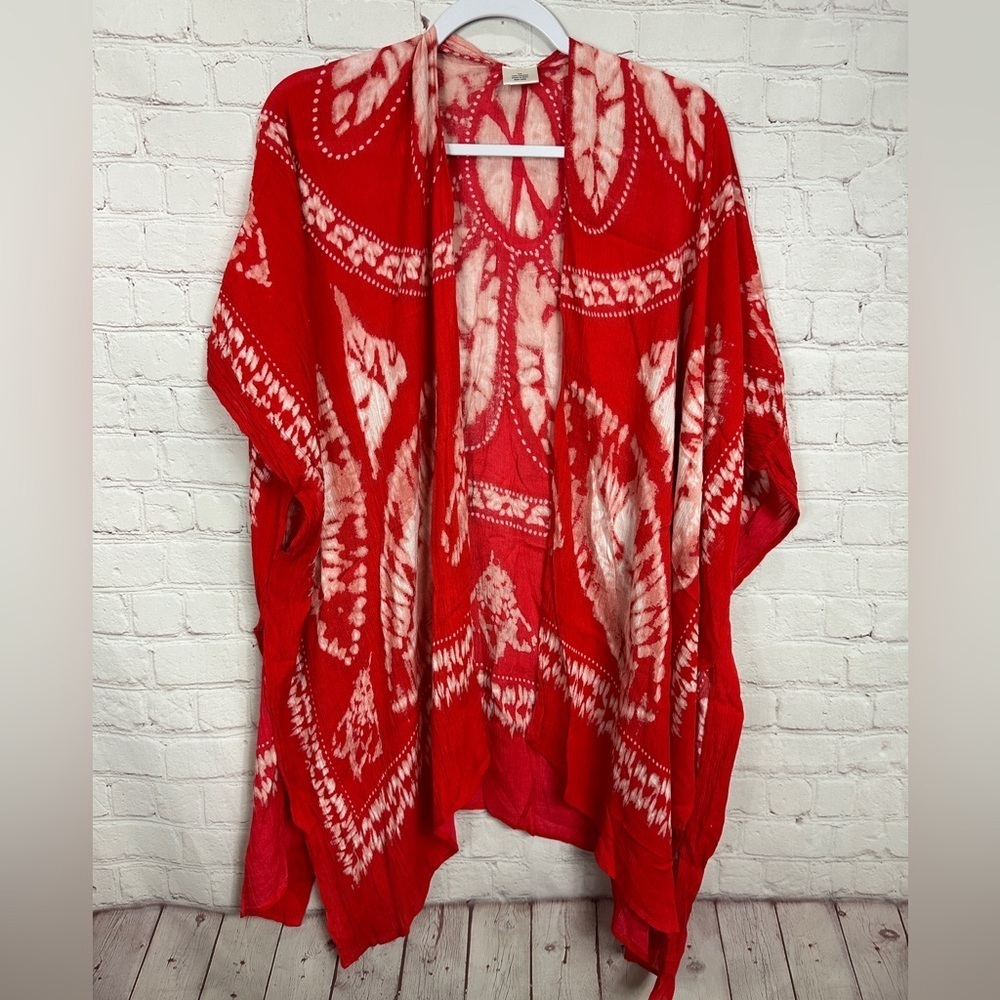 Kimono Wrap Beach Open Front Breezy Tropical‎ Boho Coverup Viscose, O/S, GUC